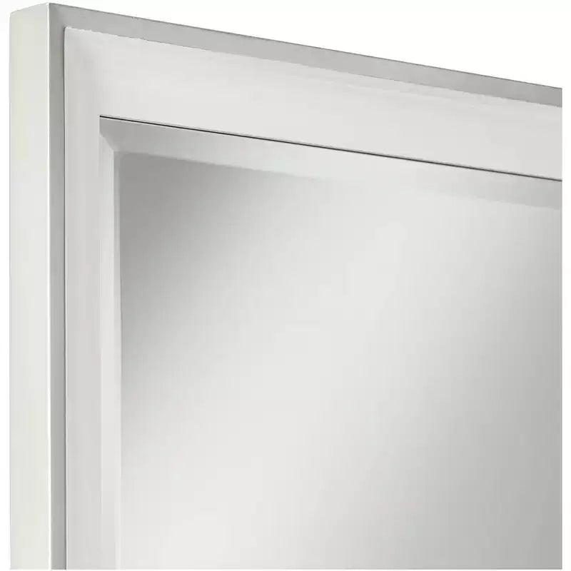 Miroir mural rectangulaire moderne avec cadre en bois blanc brillant biseauté de 24 pouces de large pour salle de bain, chambre à coucher, salon