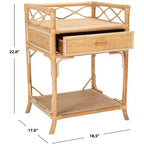 Table de chevet 1 tiroir 1 étagère en bois et rotin
