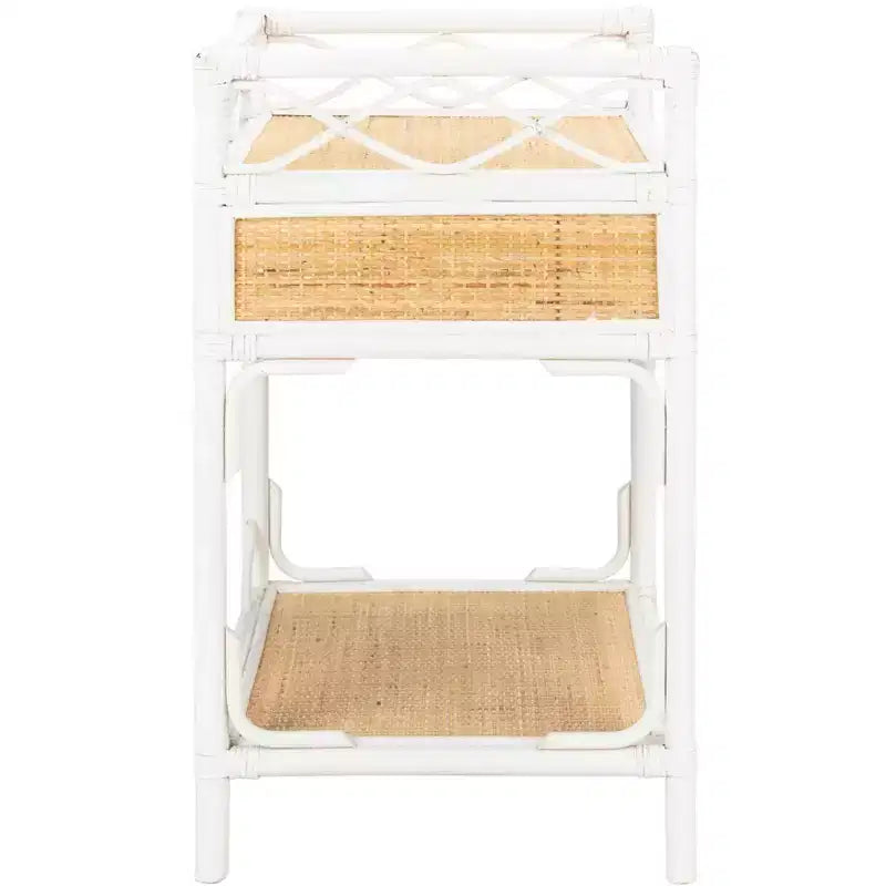 Table de chevet 1 tiroir 1 étagère en bois et rotin