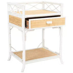 Table de chevet 1 tiroir 1 étagère en bois et rotin