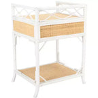Table de chevet 1 tiroir 1 étagère en bois et rotin