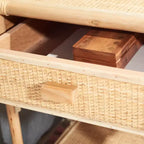 Table de chevet 1 tiroir 1 étagère en bois et rotin