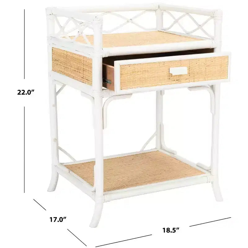 Table de chevet 1 tiroir 1 étagère en bois et rotin