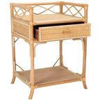 Table de chevet 1 tiroir 1 étagère en bois et rotin