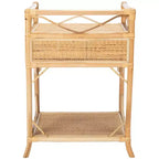 Table de chevet 1 tiroir 1 étagère en bois et rotin