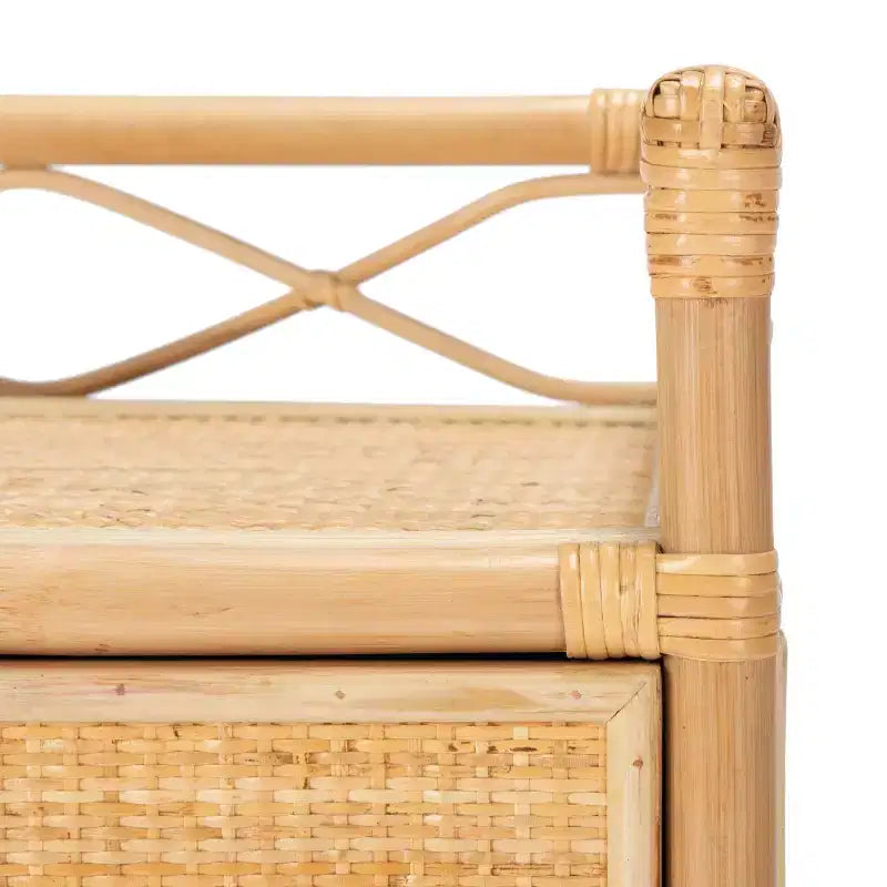 Table de chevet 1 tiroir 1 étagère en bois et rotin