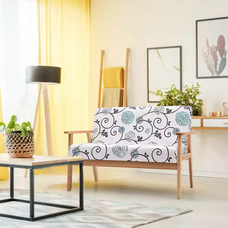 Canapé causeuse moderne en tissu rembourré 2 places avec accoudoirs en bois