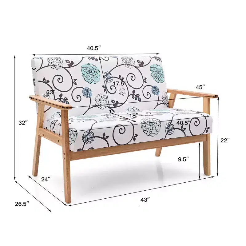 Canapé causeuse moderne en tissu rembourré 2 places avec accoudoirs en bois