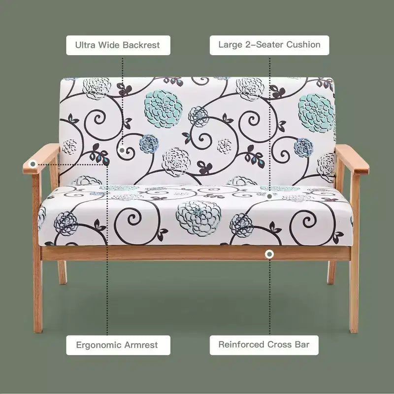 Canapé causeuse moderne en tissu rembourré 2 places avec accoudoirs en bois