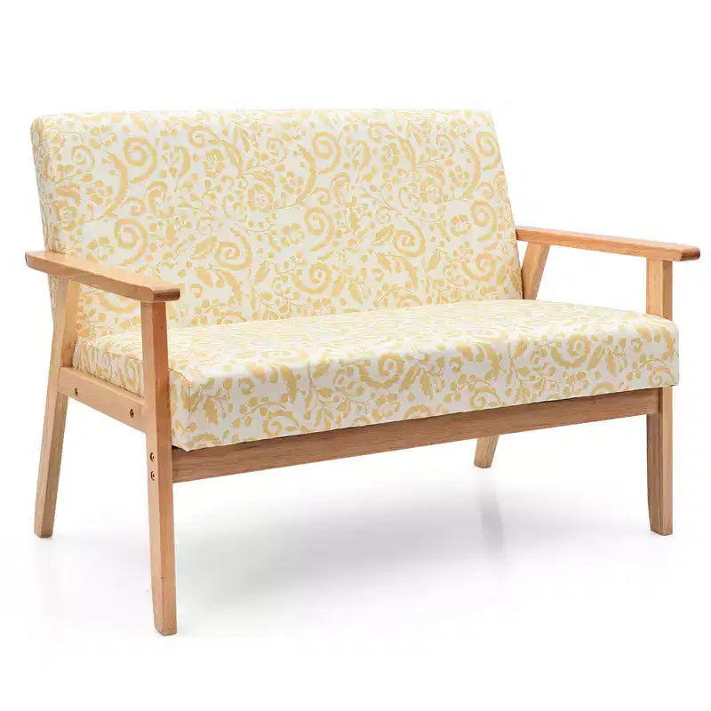 Canapé causeuse moderne en tissu rembourré 2 places avec accoudoirs en bois