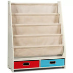 Étagère à Livres pour Enfants avec 4 Poches en Tissu et 2 Bacs de Rangement Espresso/Beige