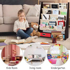 Étagère à Livres pour Enfants avec 4 Poches en Tissu et 2 Bacs de Rangement Espresso/Beige