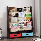 Étagère à Livres pour Enfants avec 4 Poches en Tissu et 2 Bacs de Rangement Espresso/Beige