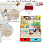 Étagère à Livres pour Enfants avec 4 Poches en Tissu et 2 Bacs de Rangement Espresso/Beige