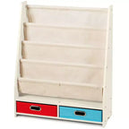 Étagère à Livres pour Enfants avec 4 Poches en Tissu et 2 Bacs de Rangement Espresso/Beige