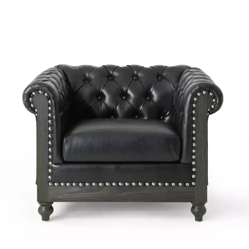 Fauteuil club capitonné Castalia Chesterfield avec clous décoratifs Midnight