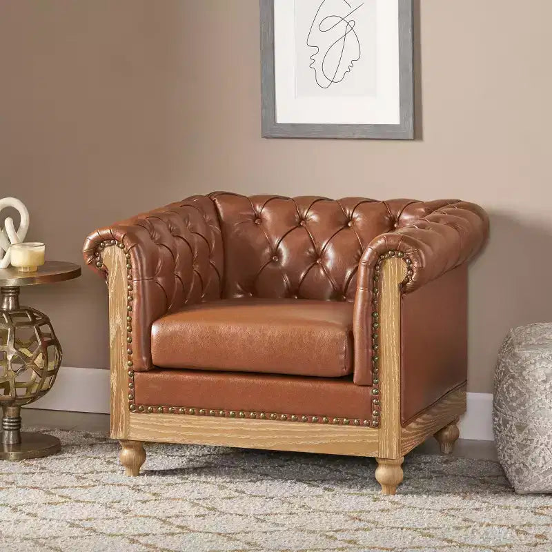 Castalia Chesterfield Tufted Club Chair with Nailhead Trim Midnight - Christopher Knight Home