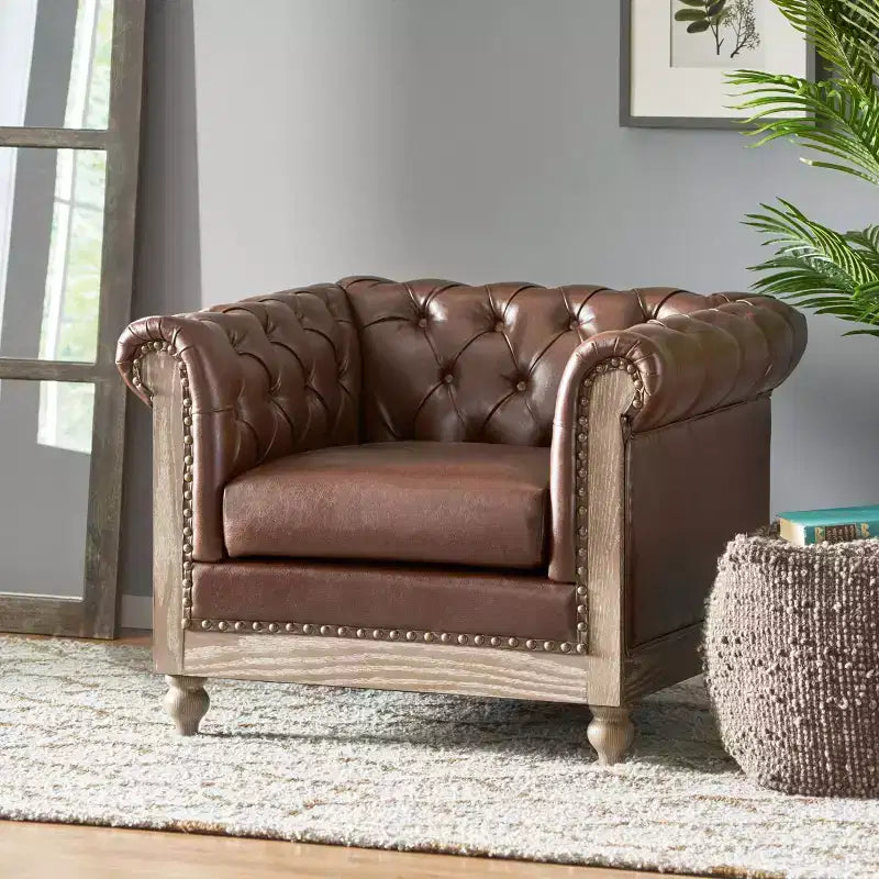 Fauteuil club capitonné Castalia Chesterfield avec clous décoratifs Midnight