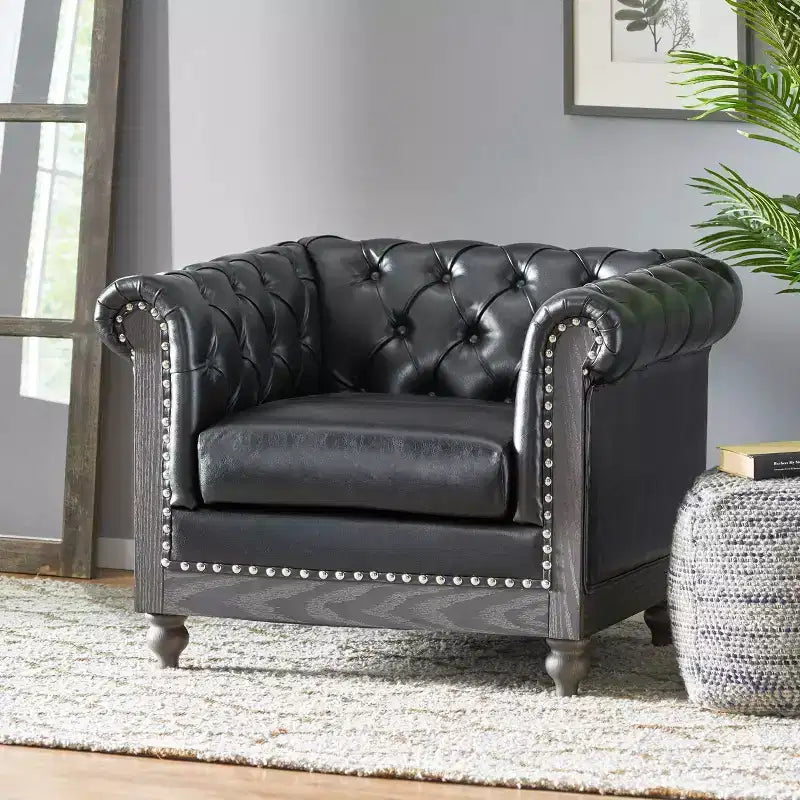 Fauteuil club capitonné Castalia Chesterfield avec clous décoratifs Midnight