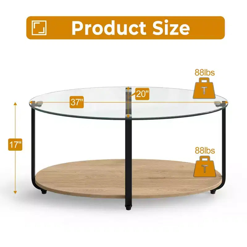 Table basse à plateau en verre, 2 étages, table d'appoint ovale moderne avec étagère de rangement