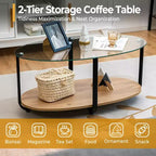 Table basse à plateau en verre, 2 étages, table d'appoint ovale moderne avec étagère de rangement